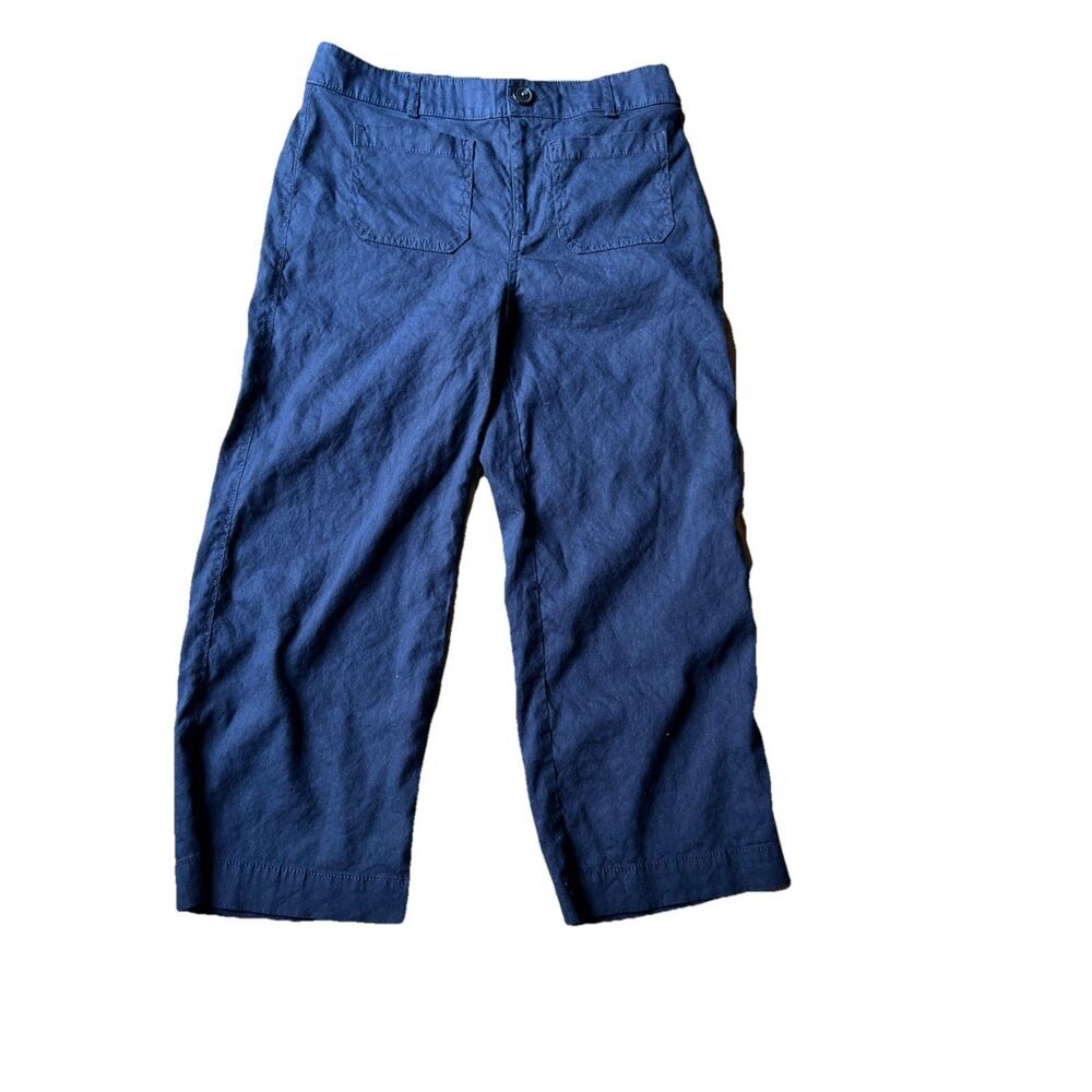 Loft Women’s Pants 4P Linen Blend Palmer Wide Leg Navy Blue